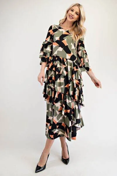 Celeste Printed Asymmetrical Ruffle Midi Dress Plus Size