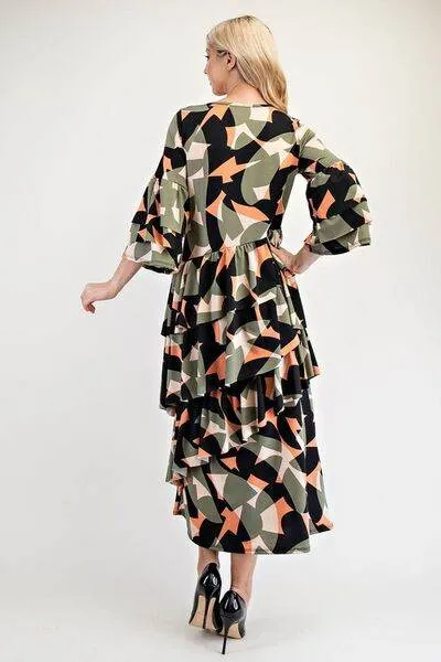 Celeste Printed Asymmetrical Ruffle Midi Dress Plus Size