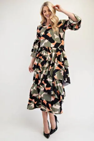 Celeste Printed Asymmetrical Ruffle Midi Dress Plus Size