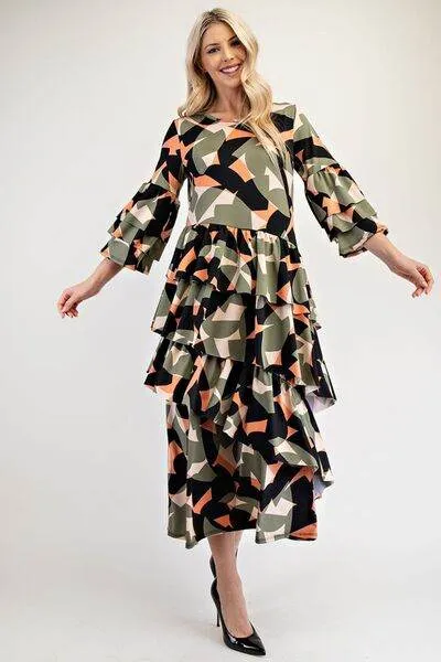 Celeste Printed Asymmetrical Ruffle Midi Dress Plus Size