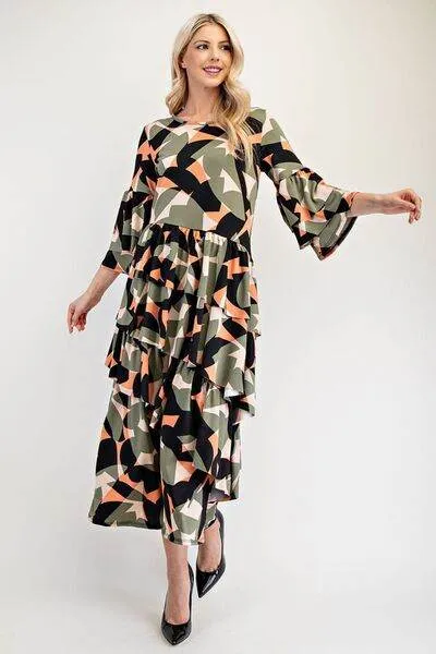 Celeste Printed Asymmetrical Ruffle Midi Dress Plus Size