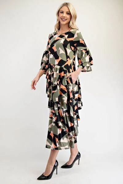 Celeste Printed Asymmetrical Ruffle Midi Dress Plus Size