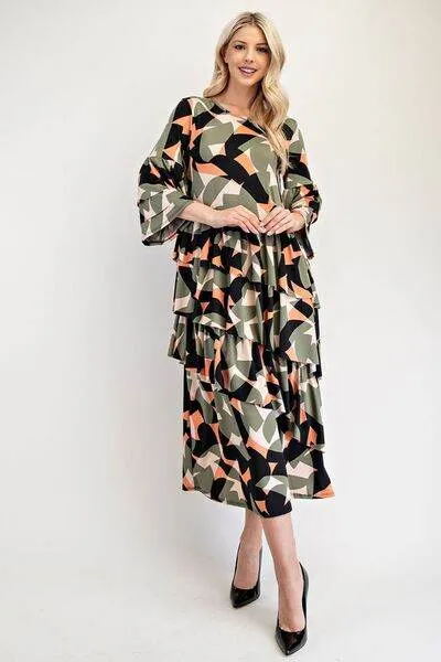 Celeste Printed Asymmetrical Ruffle Midi Dress Plus Size