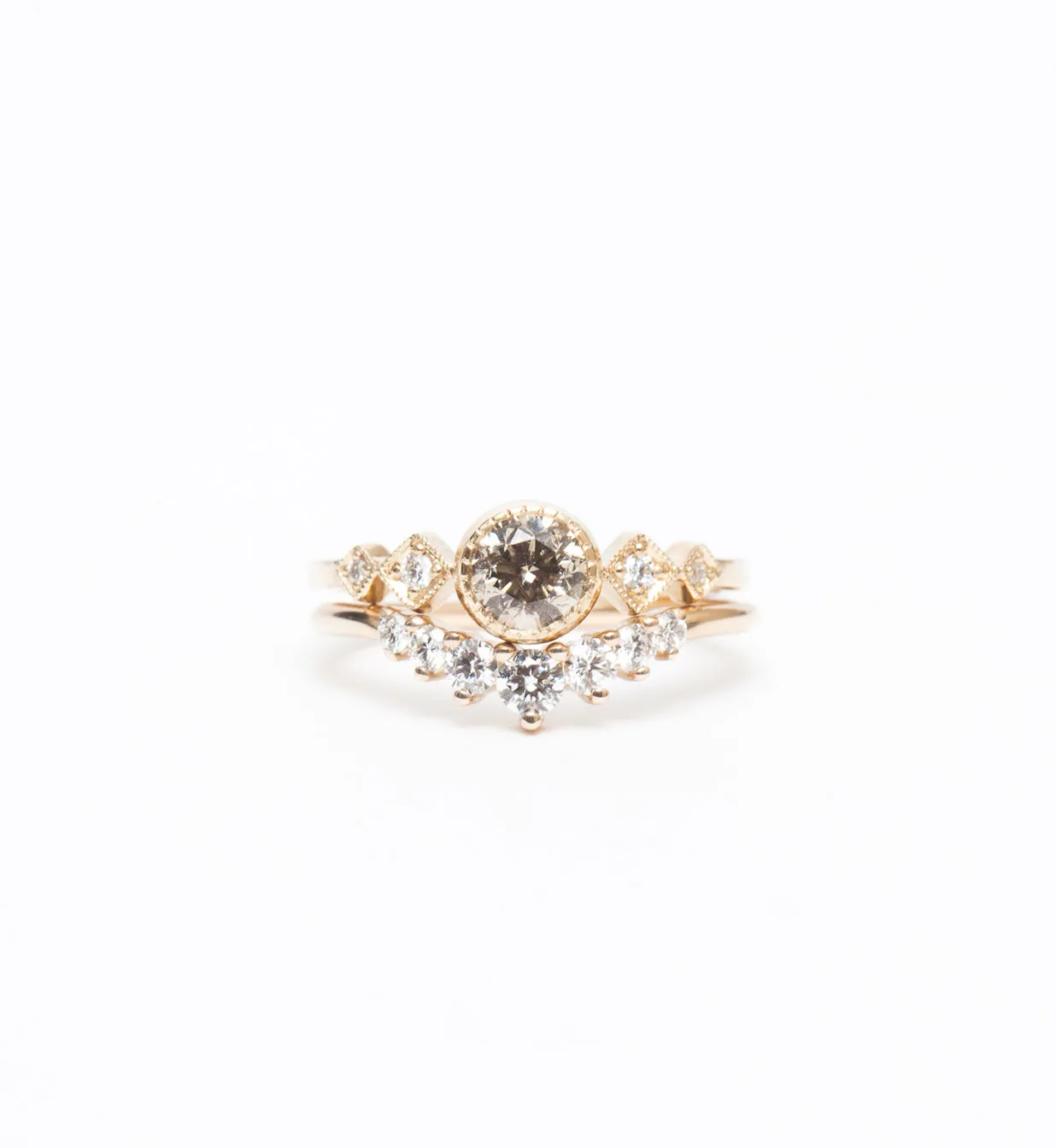 Champagne Diamond Solitaire Echo Ring