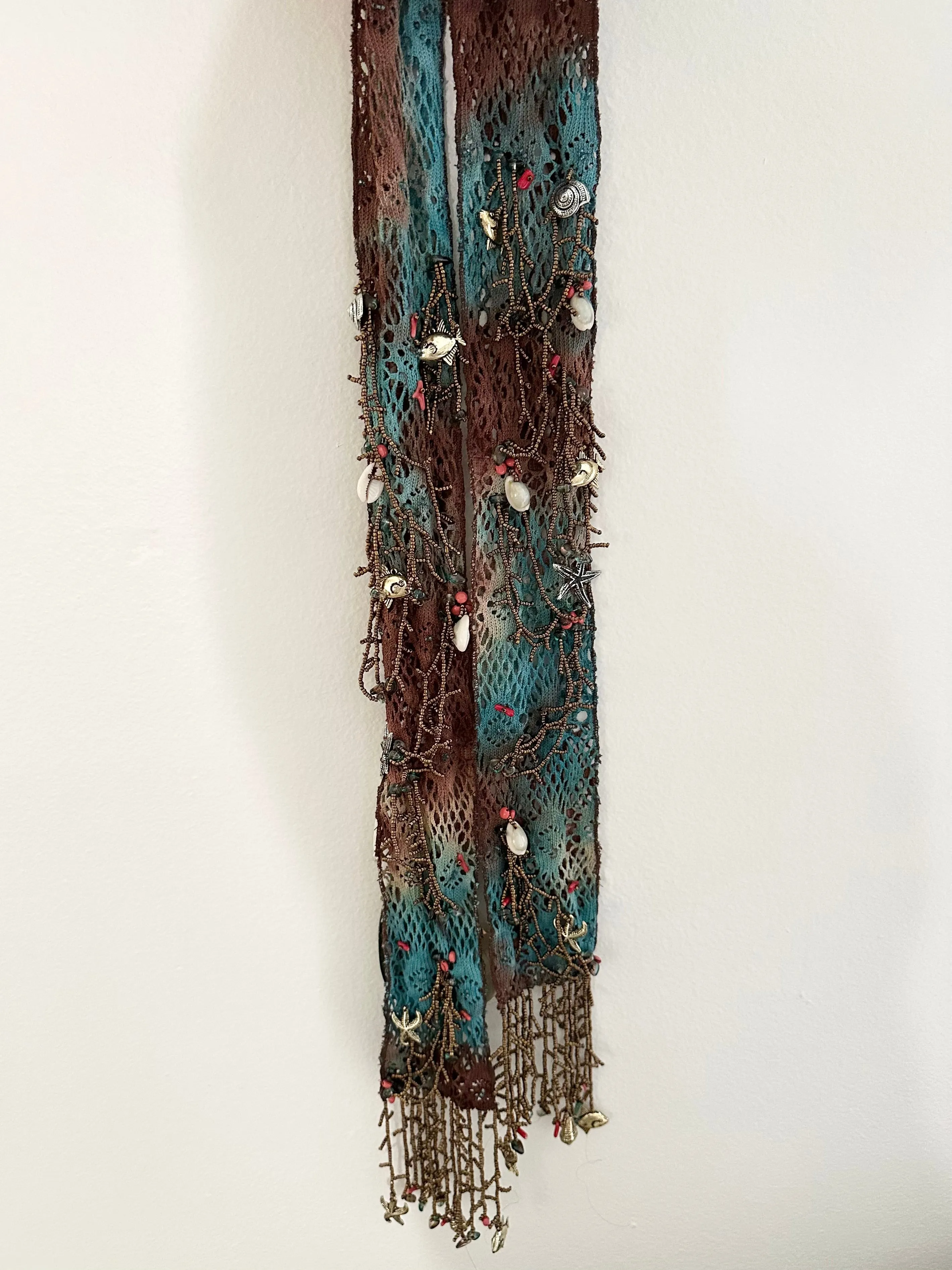 Colorful Boho Mermaid Designer Fringe Beaded Skinny Scarf