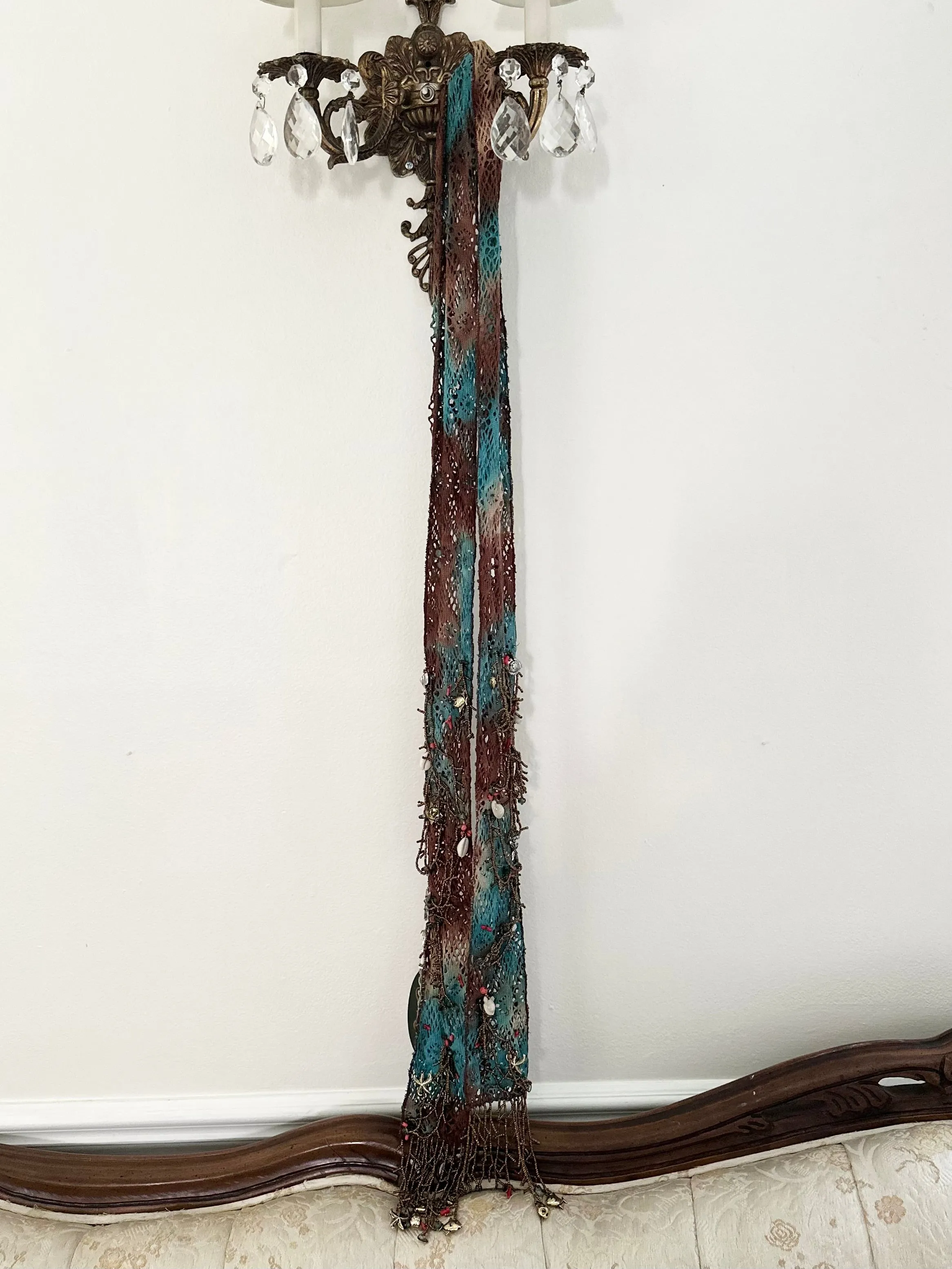 Colorful Boho Mermaid Designer Fringe Beaded Skinny Scarf