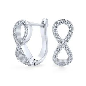 Cubic Zirconia Pave CZ Stud Earrings, Infinity Love Knot Huggie, Sterling Silver