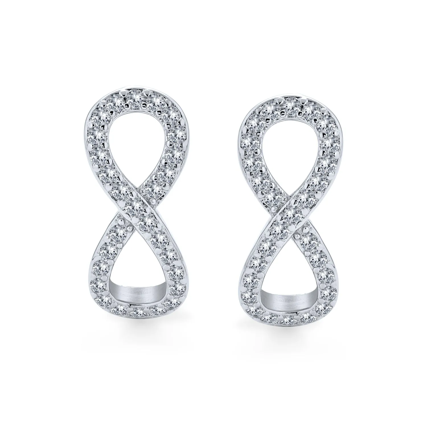 Cubic Zirconia Pave CZ Stud Earrings, Infinity Love Knot Huggie, Sterling Silver