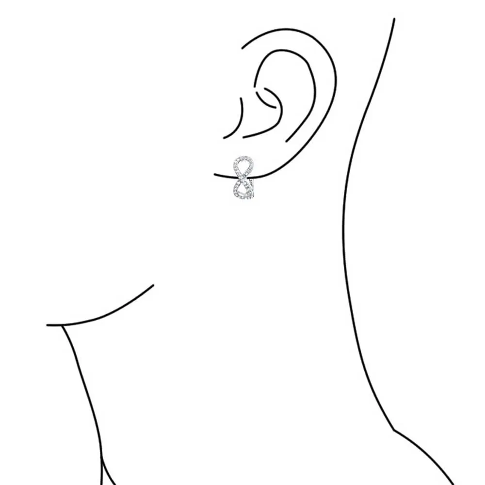 Cubic Zirconia Pave CZ Stud Earrings, Infinity Love Knot Huggie, Sterling Silver