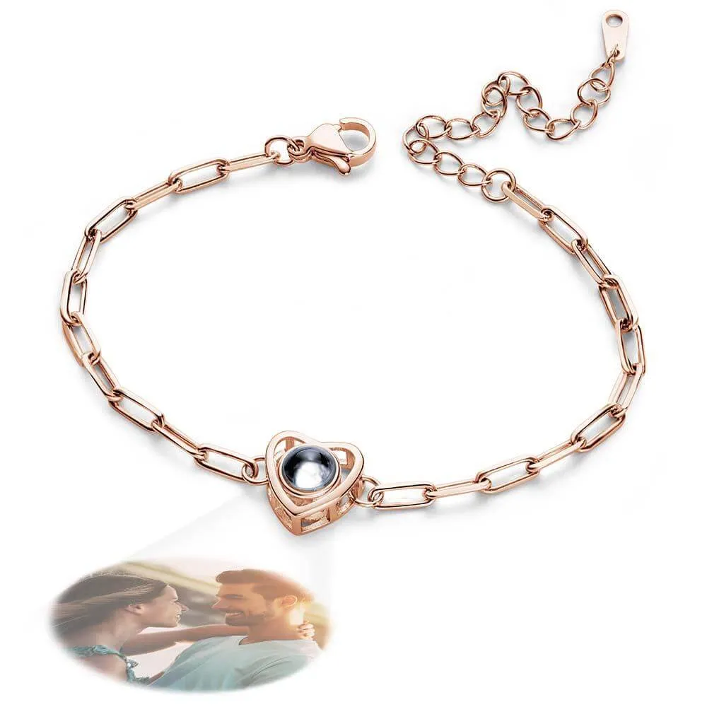 Custom Adjustable Heart Shaped Photo Projection Bracelet