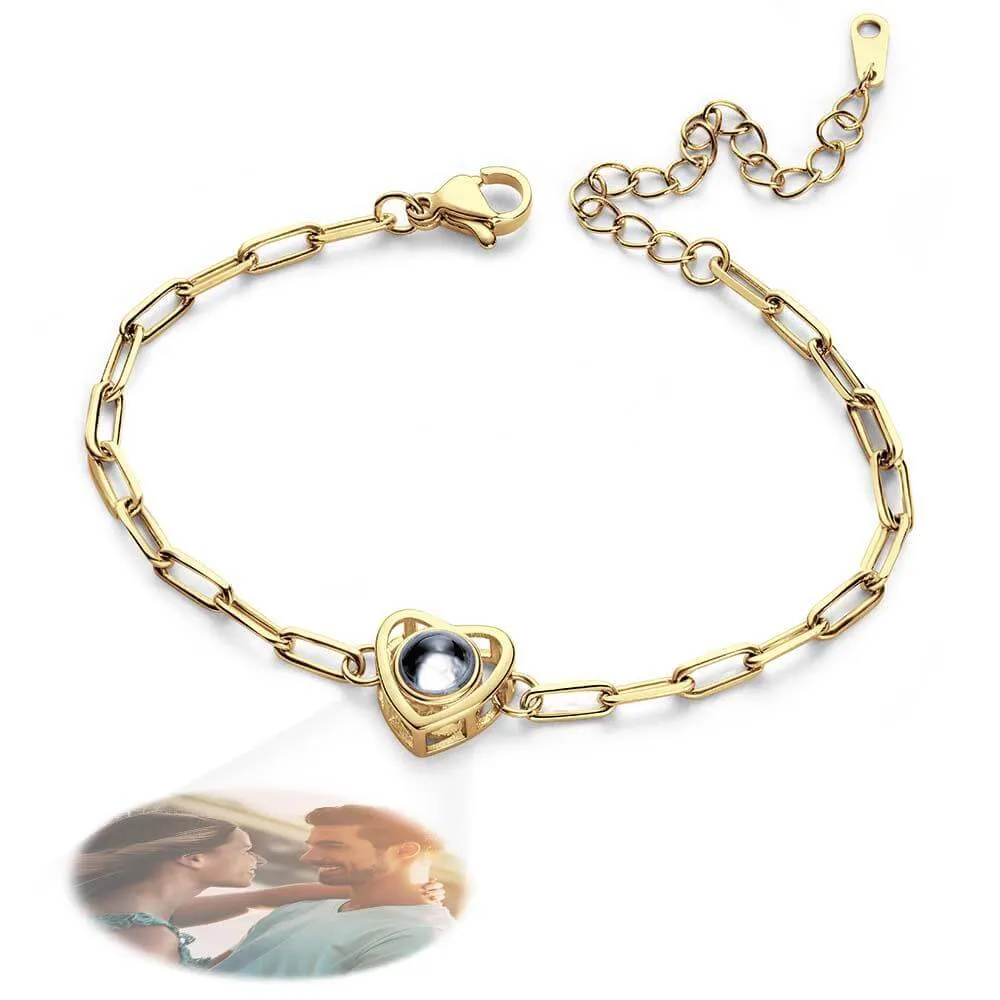 Custom Adjustable Heart Shaped Photo Projection Bracelet