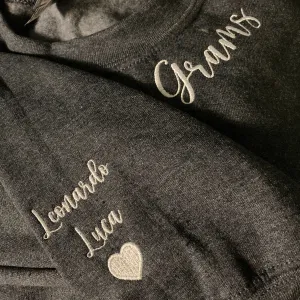 Custom Embroidered Gram Sweatshirt with GrandKids Names on Sleeve
