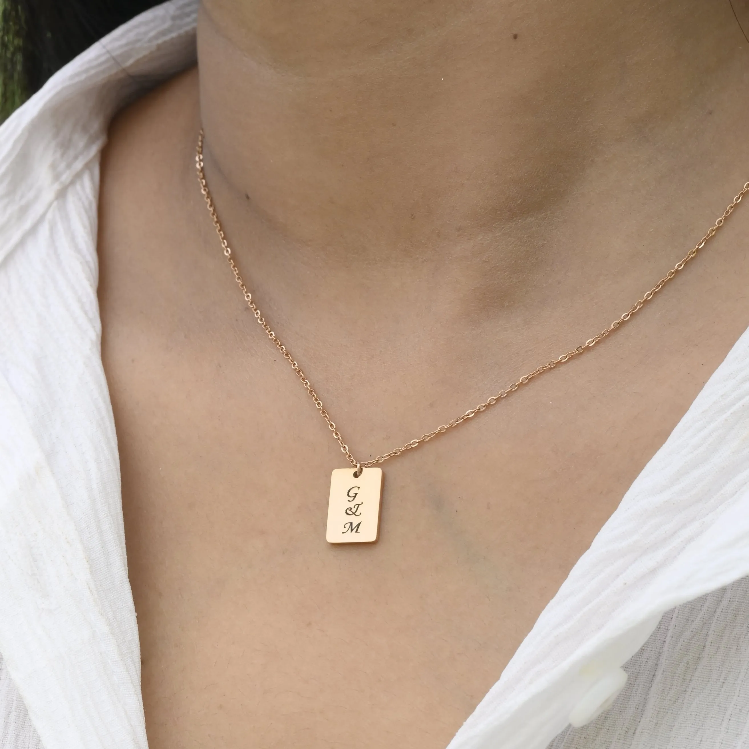 Custom Necklace | Personalized Necklace | Engraved Necklace | Rose Gold Initial Necklace | Necklace for Women | Rectangle Pendant Necklace