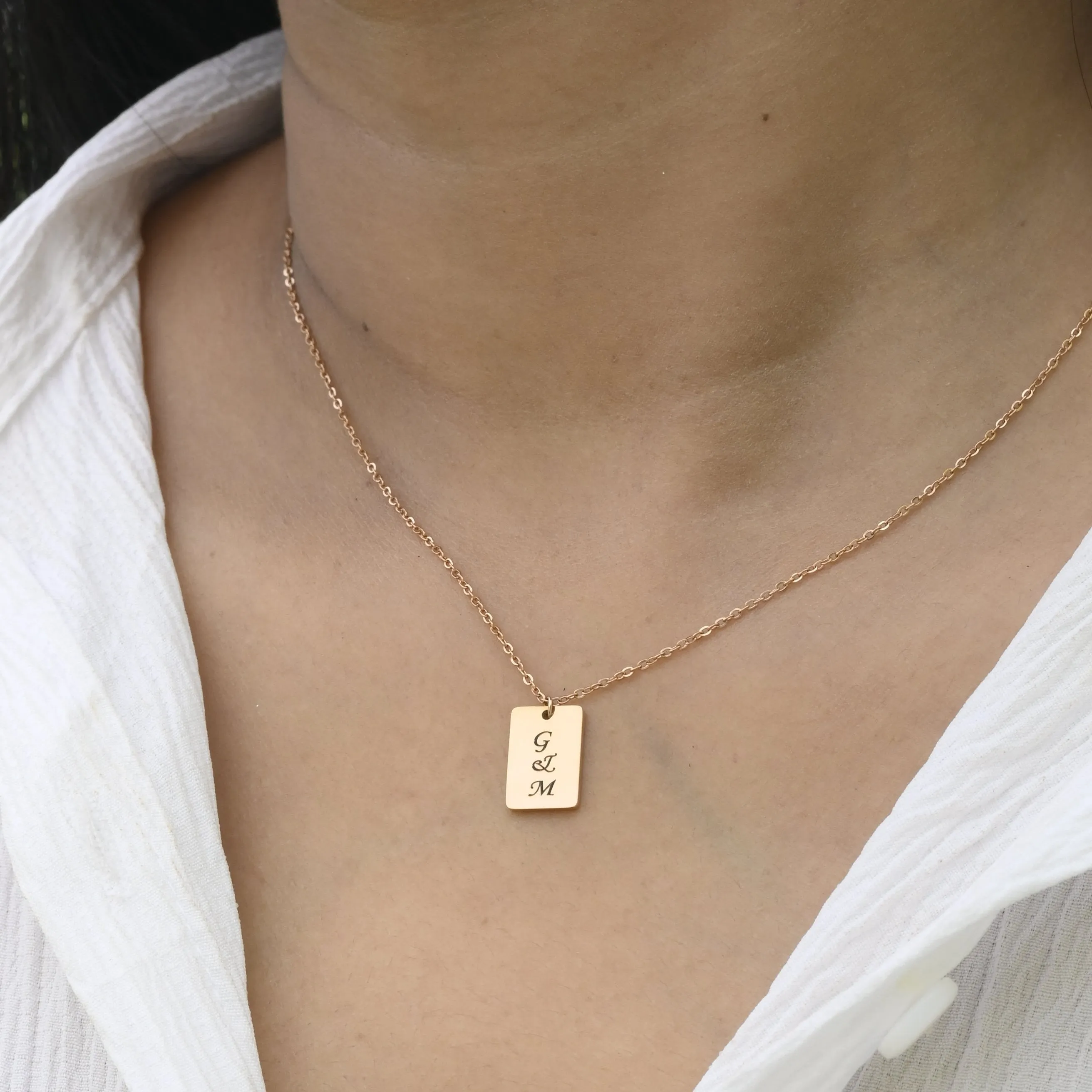 Custom Necklace | Personalized Necklace | Engraved Necklace | Rose Gold Initial Necklace | Necklace for Women | Rectangle Pendant Necklace