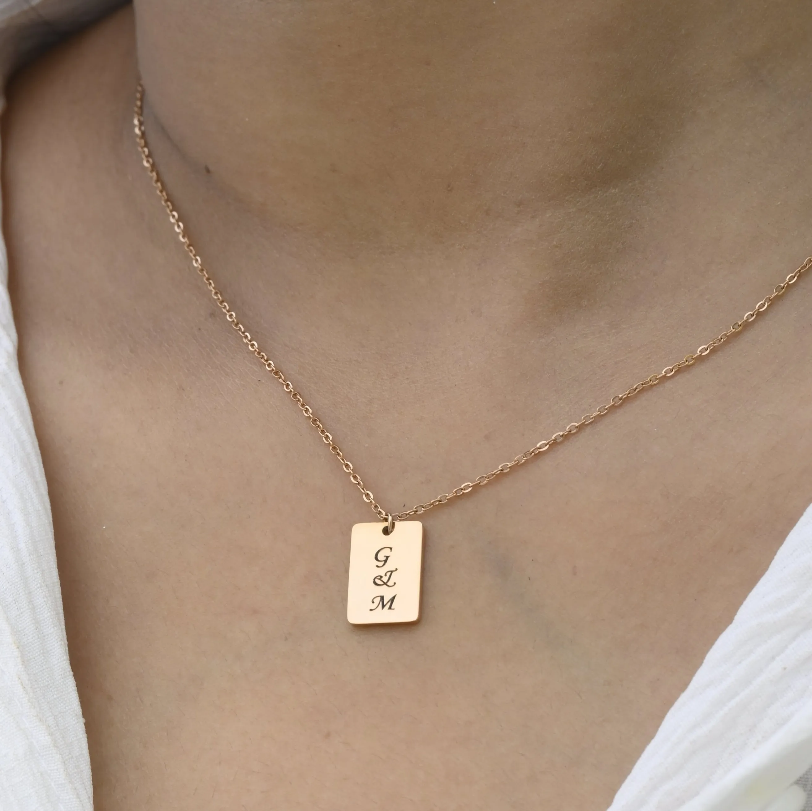 Custom Necklace | Personalized Necklace | Engraved Necklace | Rose Gold Initial Necklace | Necklace for Women | Rectangle Pendant Necklace