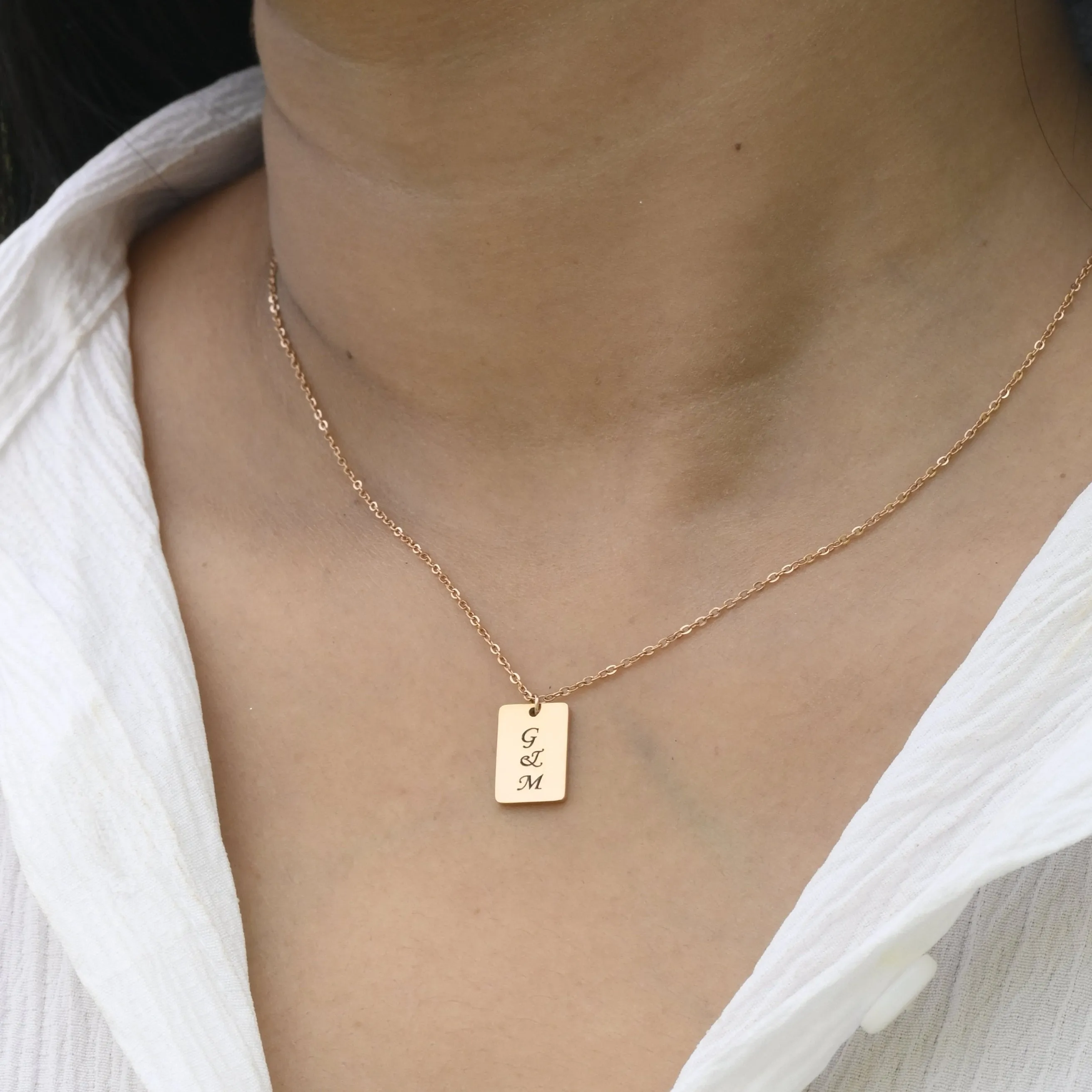 Custom Necklace | Personalized Necklace | Engraved Necklace | Rose Gold Initial Necklace | Necklace for Women | Rectangle Pendant Necklace