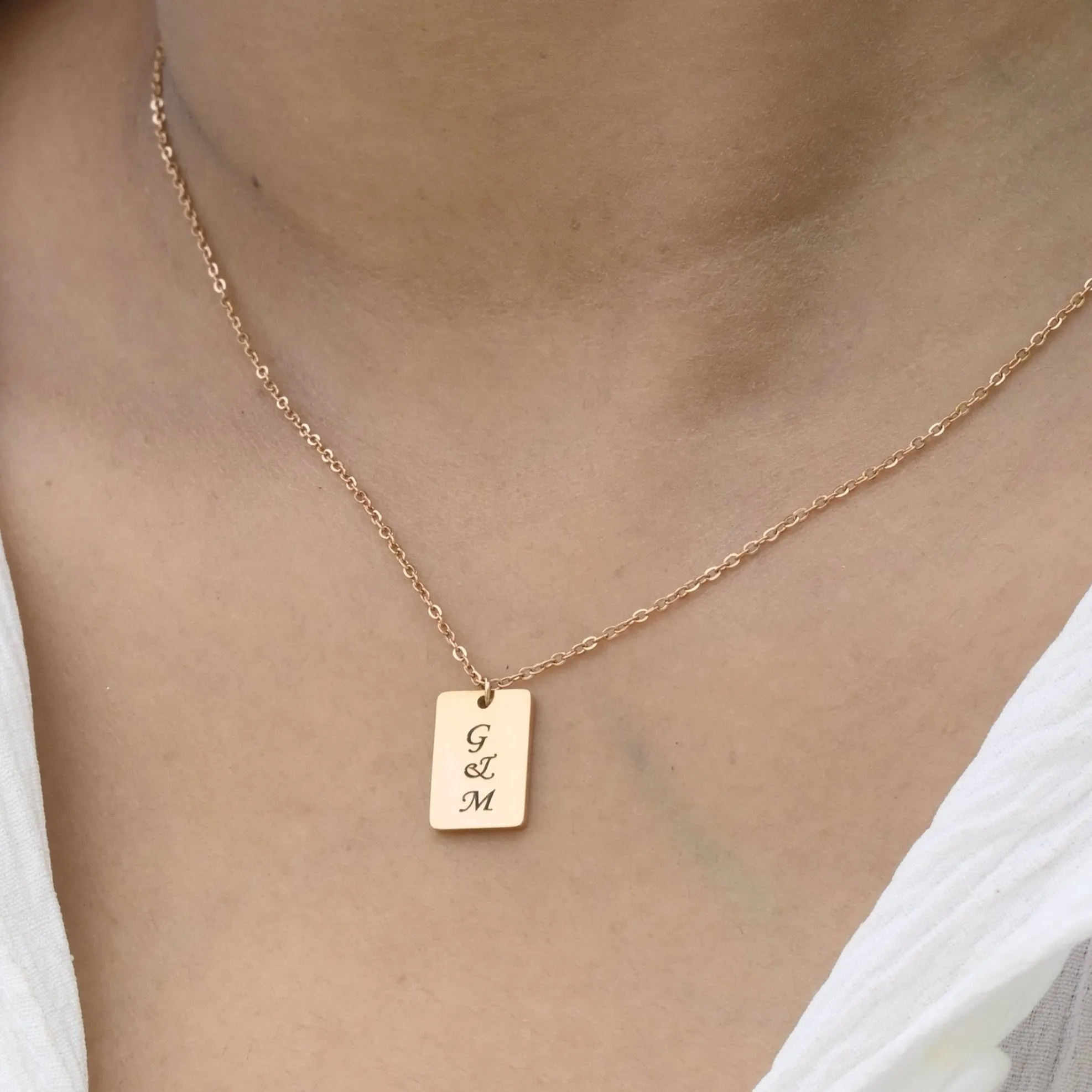 Custom Necklace | Personalized Necklace | Engraved Necklace | Rose Gold Initial Necklace | Necklace for Women | Rectangle Pendant Necklace