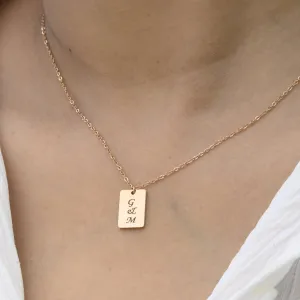 Custom Necklace | Personalized Necklace | Engraved Necklace | Rose Gold Initial Necklace | Necklace for Women | Rectangle Pendant Necklace