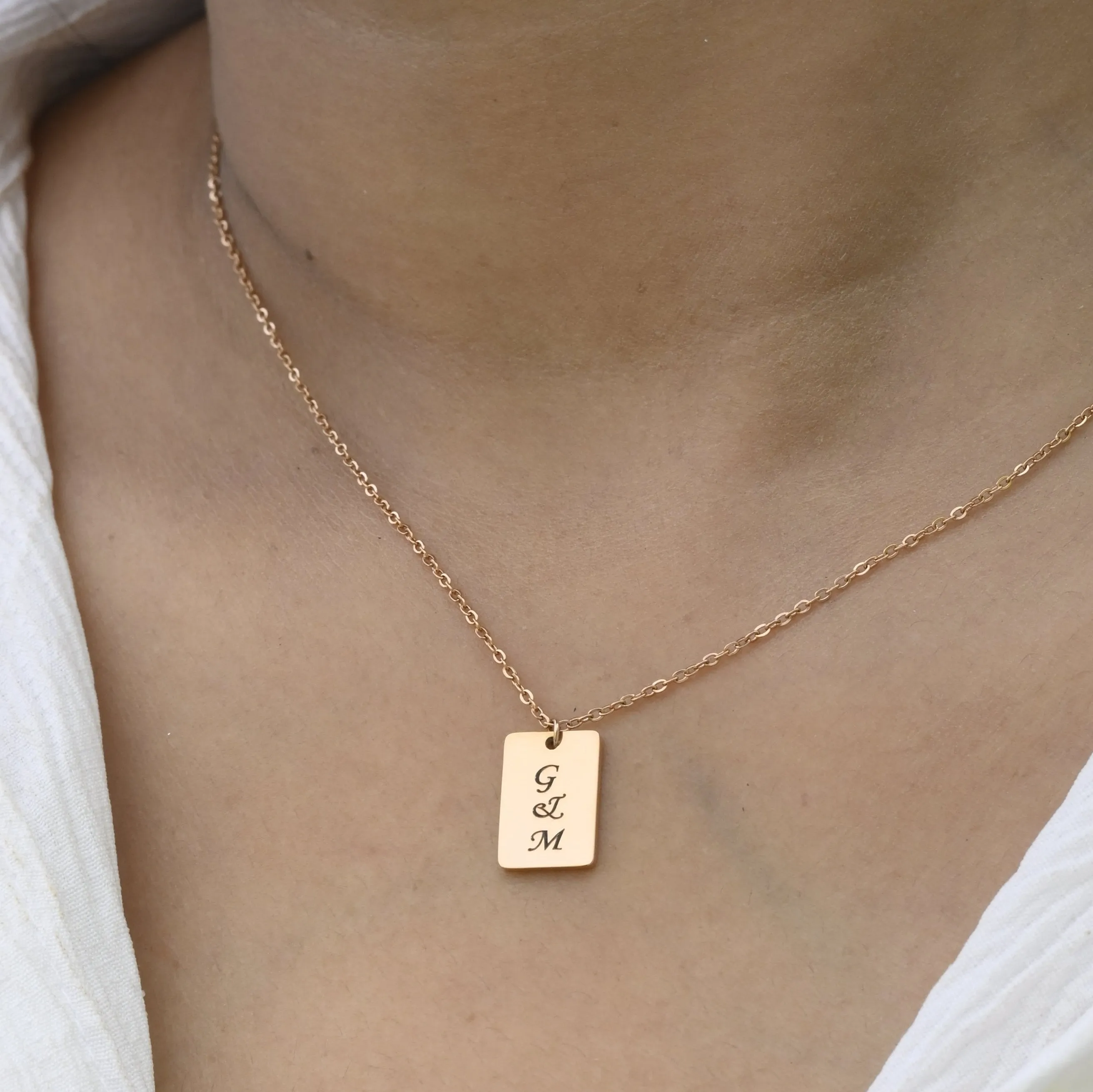 Custom Necklace | Personalized Necklace | Engraved Necklace | Rose Gold Initial Necklace | Necklace for Women | Rectangle Pendant Necklace