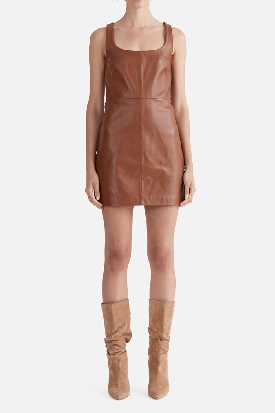 Delaney Leather Mini Dress Whiskey