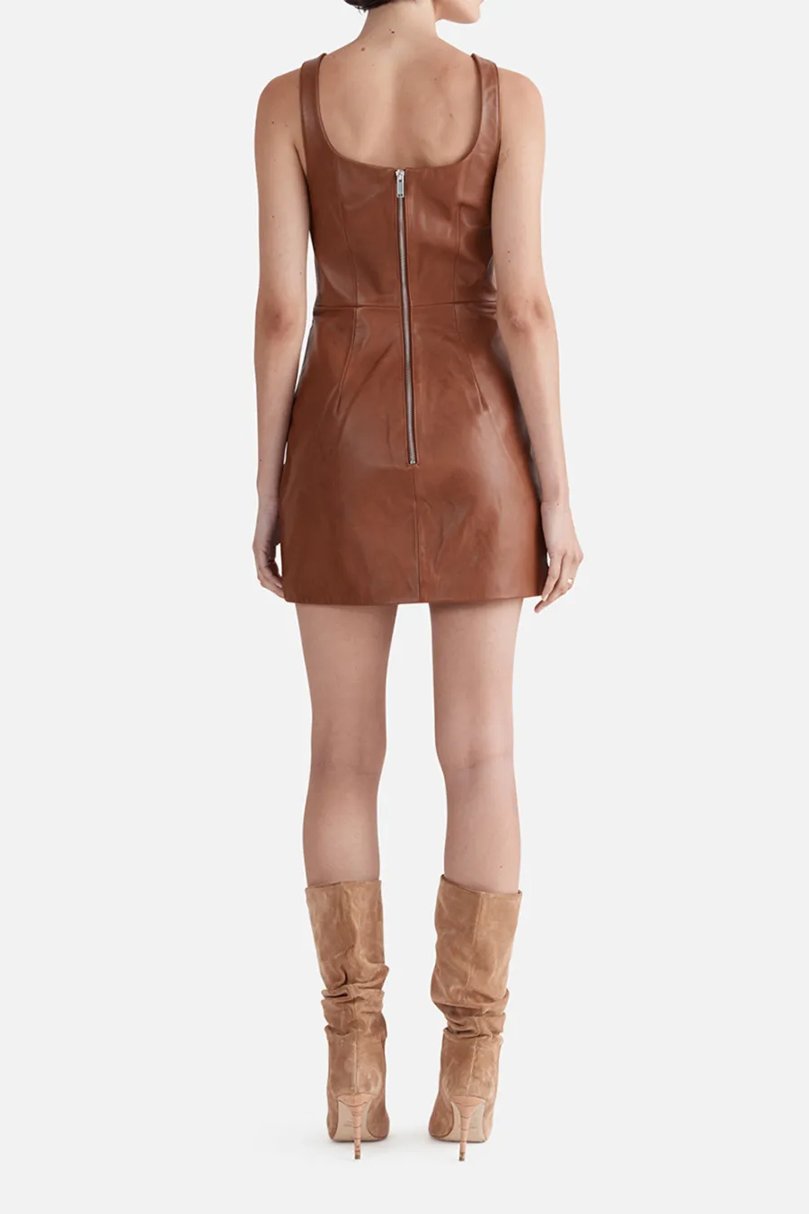 Delaney Leather Mini Dress Whiskey