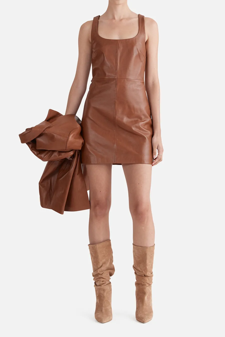 Delaney Leather Mini Dress Whiskey