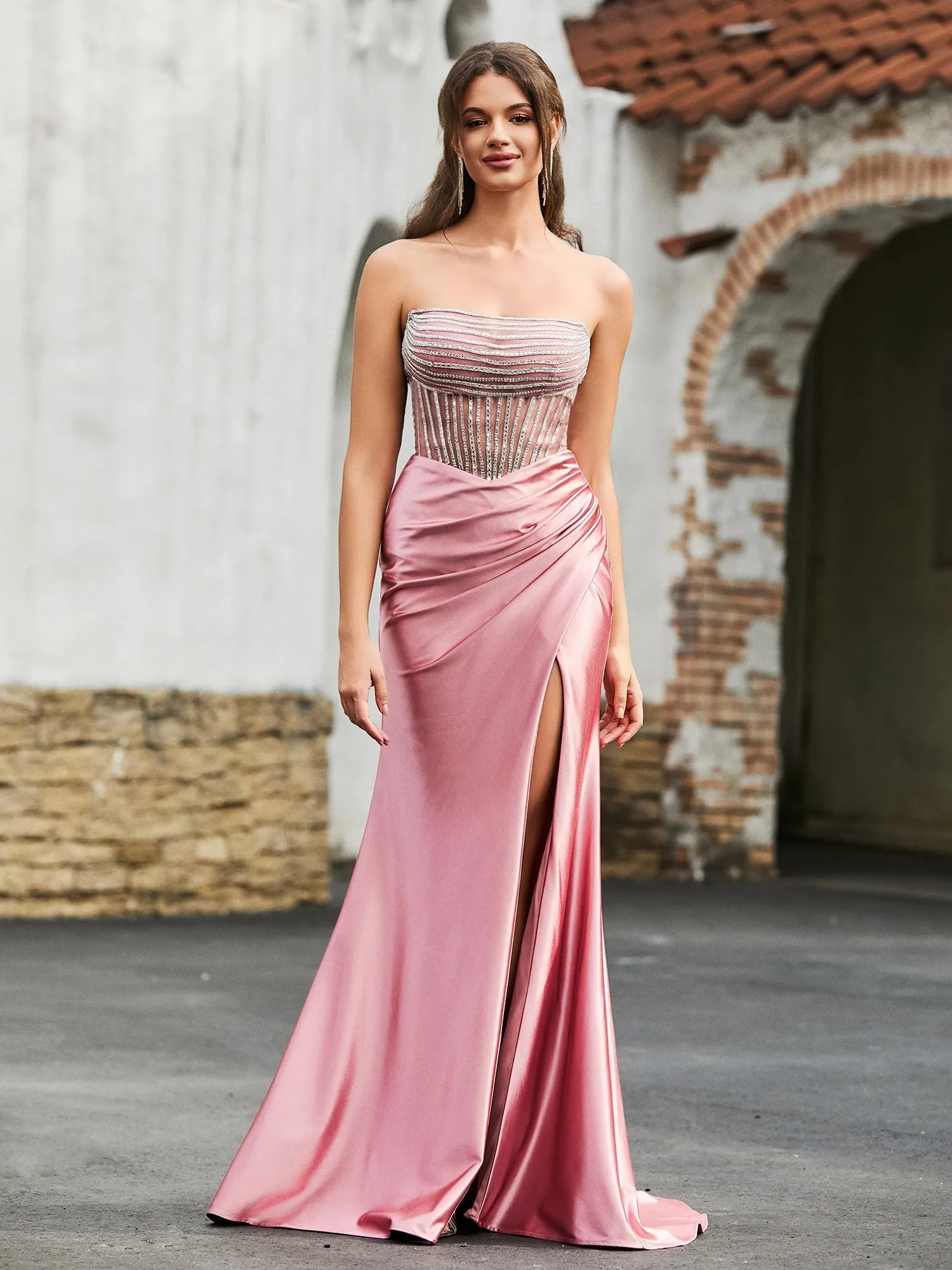 Diamond Corset Satin Maxi Dress Dark Green