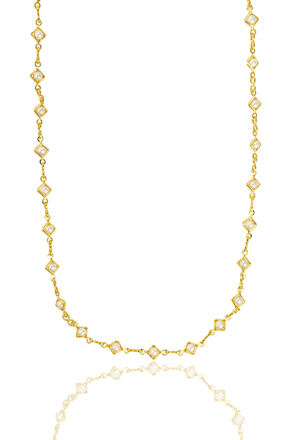 Diamond Frame Pearl Infinity Link Necklace (H265/I292B)