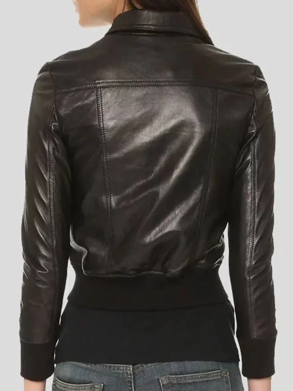 Eclipse Womens Black Leather Bomber Jacket