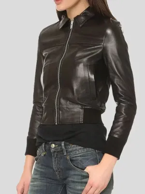 Eclipse Womens Black Leather Bomber Jacket