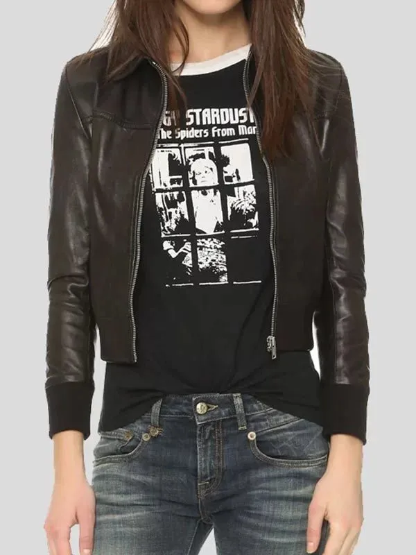 Eclipse Womens Black Leather Bomber Jacket