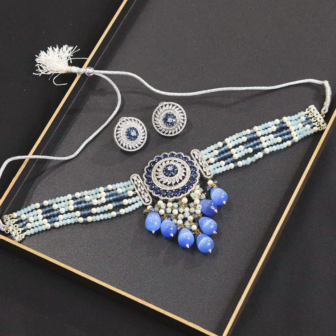 Elegant Exquisite AD Choker  Necklace Earrings Set with CZ Stones for Bridal and Wedding Engagements  Elevate Your Special Day with Timeless Elegance