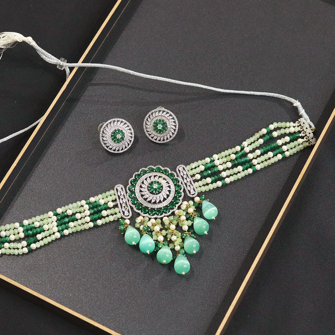 Elegant Exquisite AD Choker  Necklace Earrings Set with CZ Stones for Bridal and Wedding Engagements  Elevate Your Special Day with Timeless Elegance