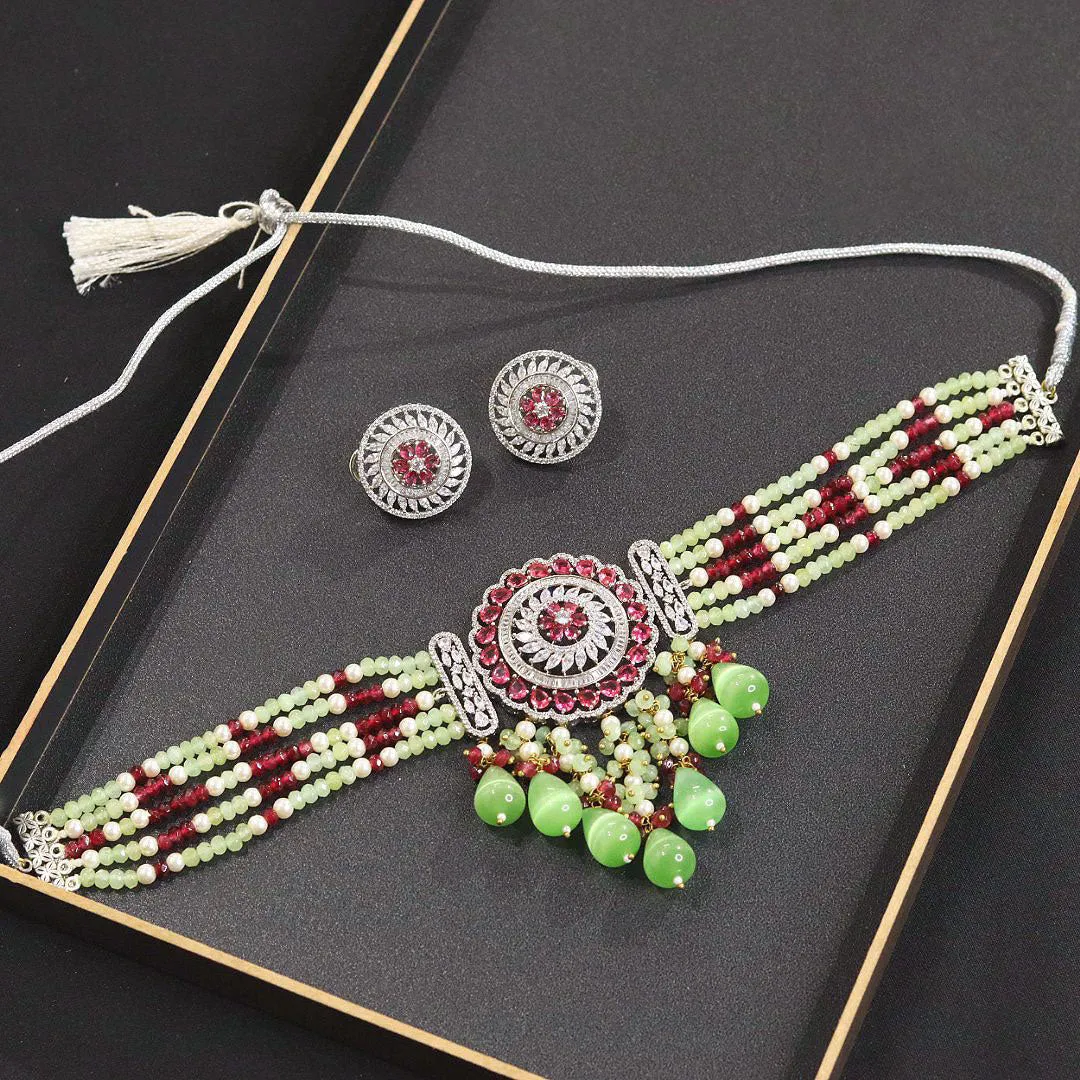 Elegant Exquisite AD Choker  Necklace Earrings Set with CZ Stones for Bridal and Wedding Engagements  Elevate Your Special Day with Timeless Elegance