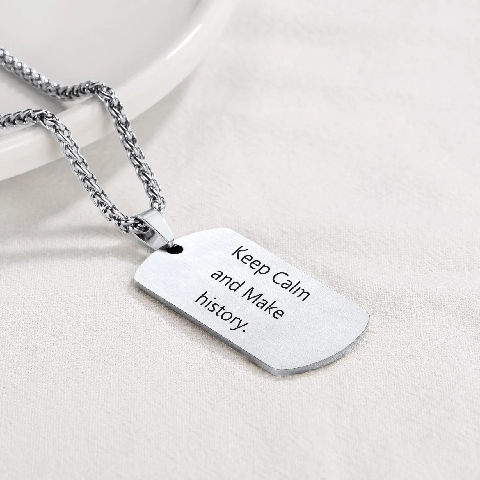 Engraved Text Military Dog Tag Necklace For Men