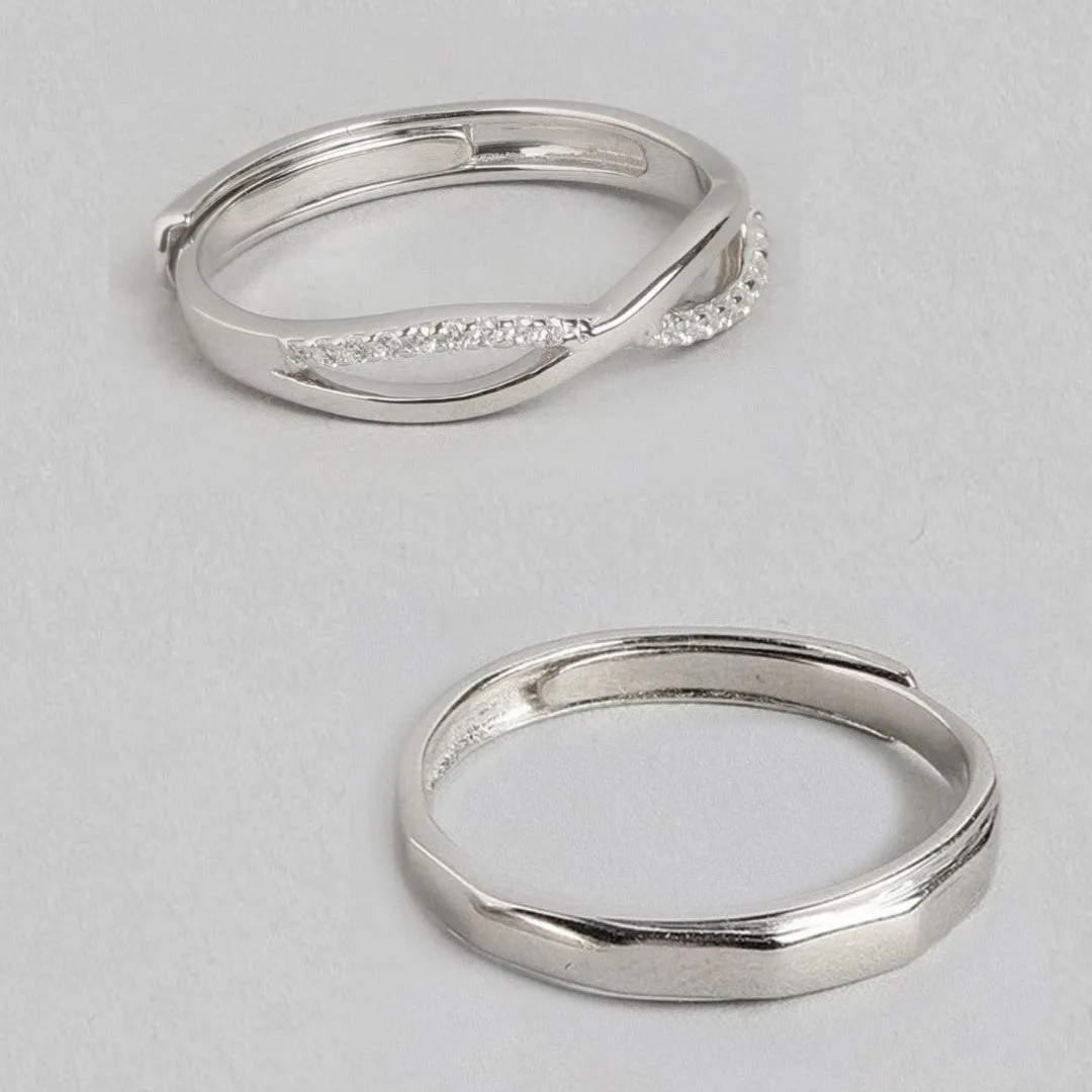 Eternal Infinity Rhodium-Plated 925 Sterling Silver Couple Ring (Adjustable)