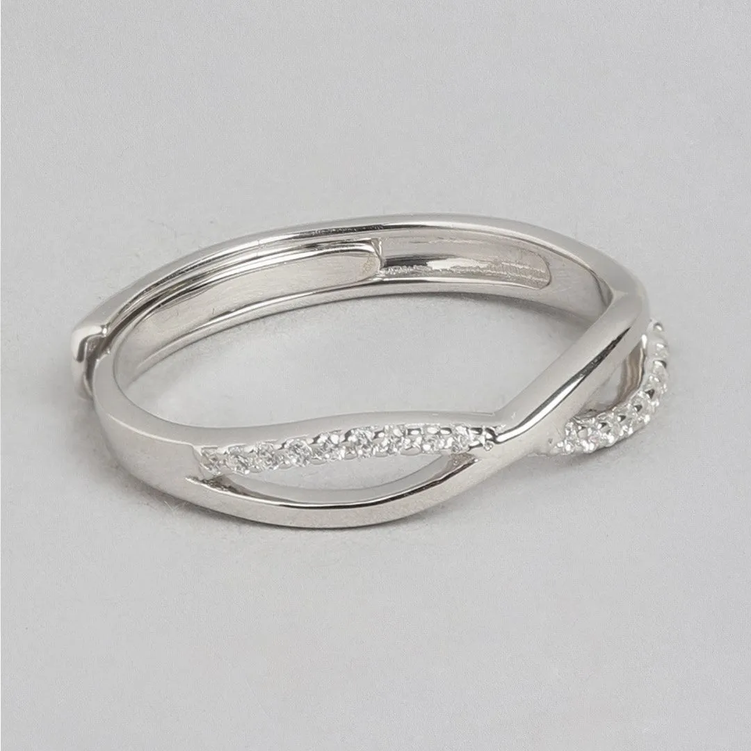 Eternal Infinity Rhodium-Plated 925 Sterling Silver Couple Ring (Adjustable)