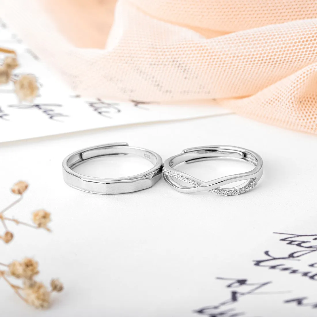 Eternal Infinity Rhodium-Plated 925 Sterling Silver Couple Ring (Adjustable)