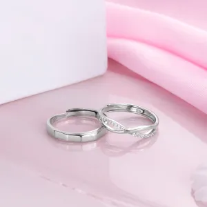 Eternal Infinity Rhodium-Plated 925 Sterling Silver Couple Ring (Adjustable)