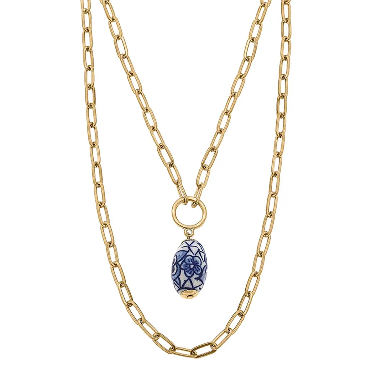 Evelyn Chinoiserie Layered Necklace in Blue & White