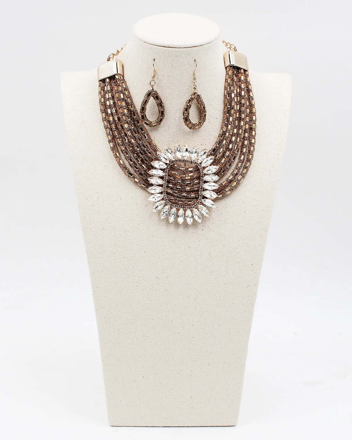 Faceted Square Crystal Center Buckle Necklace Set