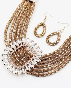 Faceted Square Crystal Center Buckle Necklace Set