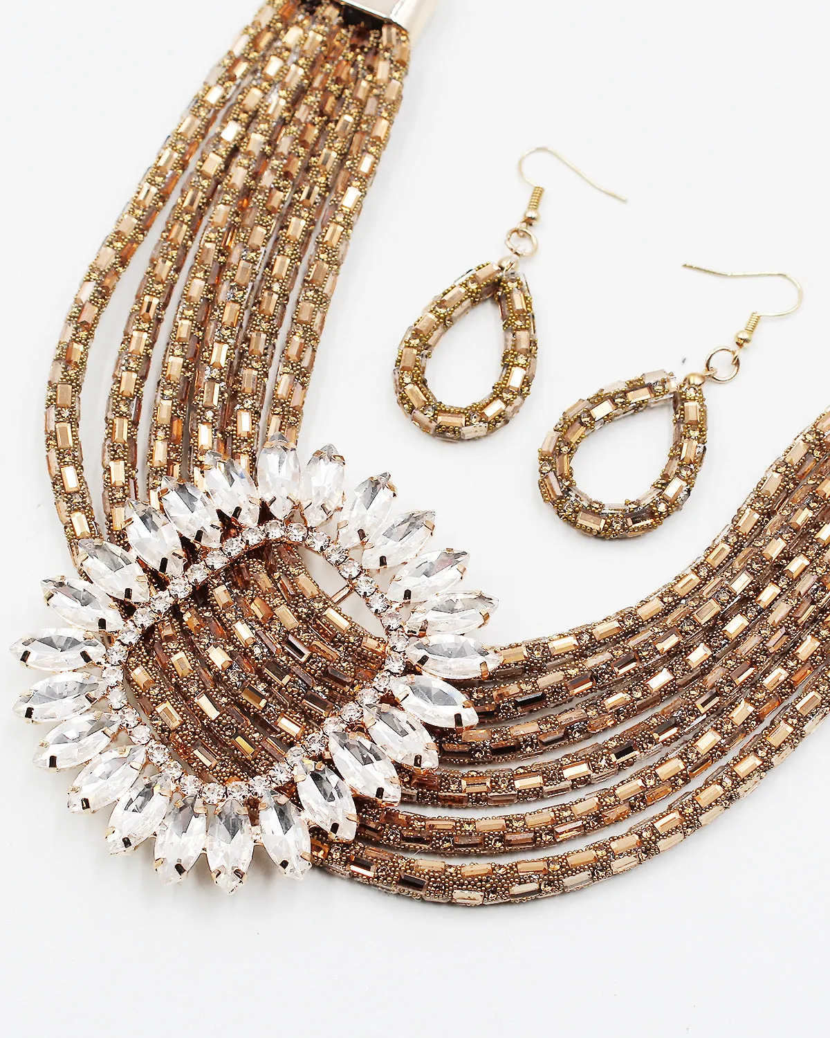 Faceted Square Crystal Center Buckle Necklace Set