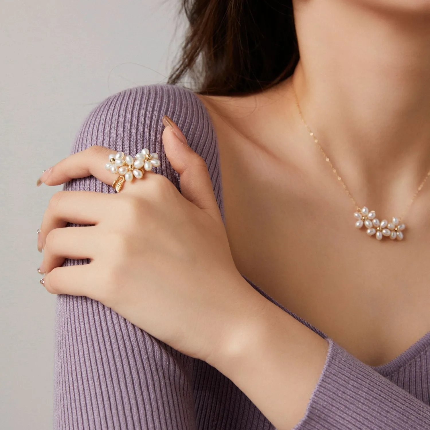 Falling Petals Series Pearl Daffodil Blossom Open Ring