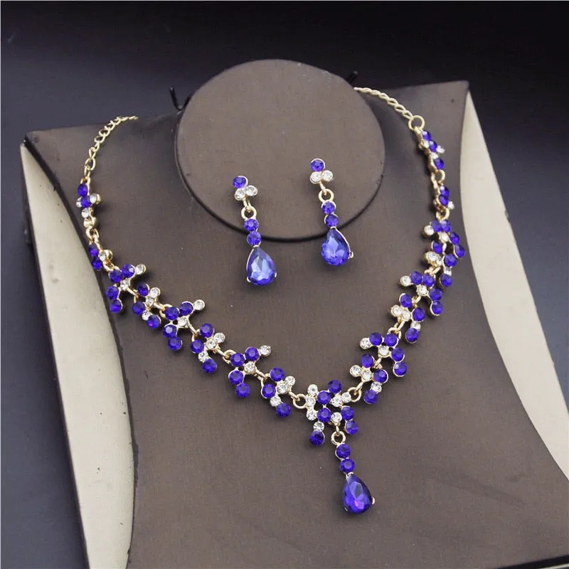 Fashion Bridal Jewelry Earring Necklace Set Rhinestone Crystal Wedding Set