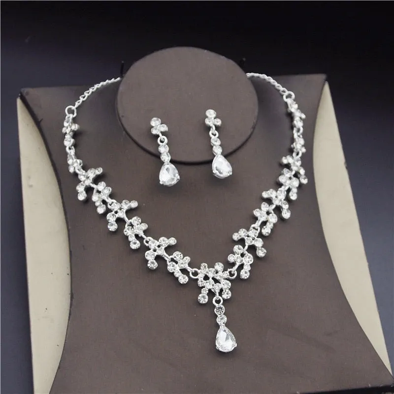 Fashion Bridal Jewelry Earring Necklace Set Rhinestone Crystal Wedding Set