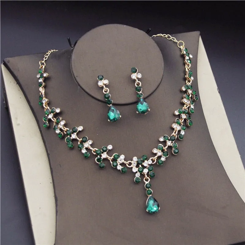 Fashion Bridal Jewelry Earring Necklace Set Rhinestone Crystal Wedding Set