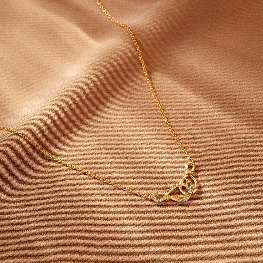 Fashion Chain Double Knot Necklace with Diamonds