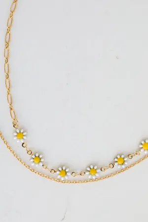 FINAL SALE - Bridget Gold Flower Charm Layered Necklace