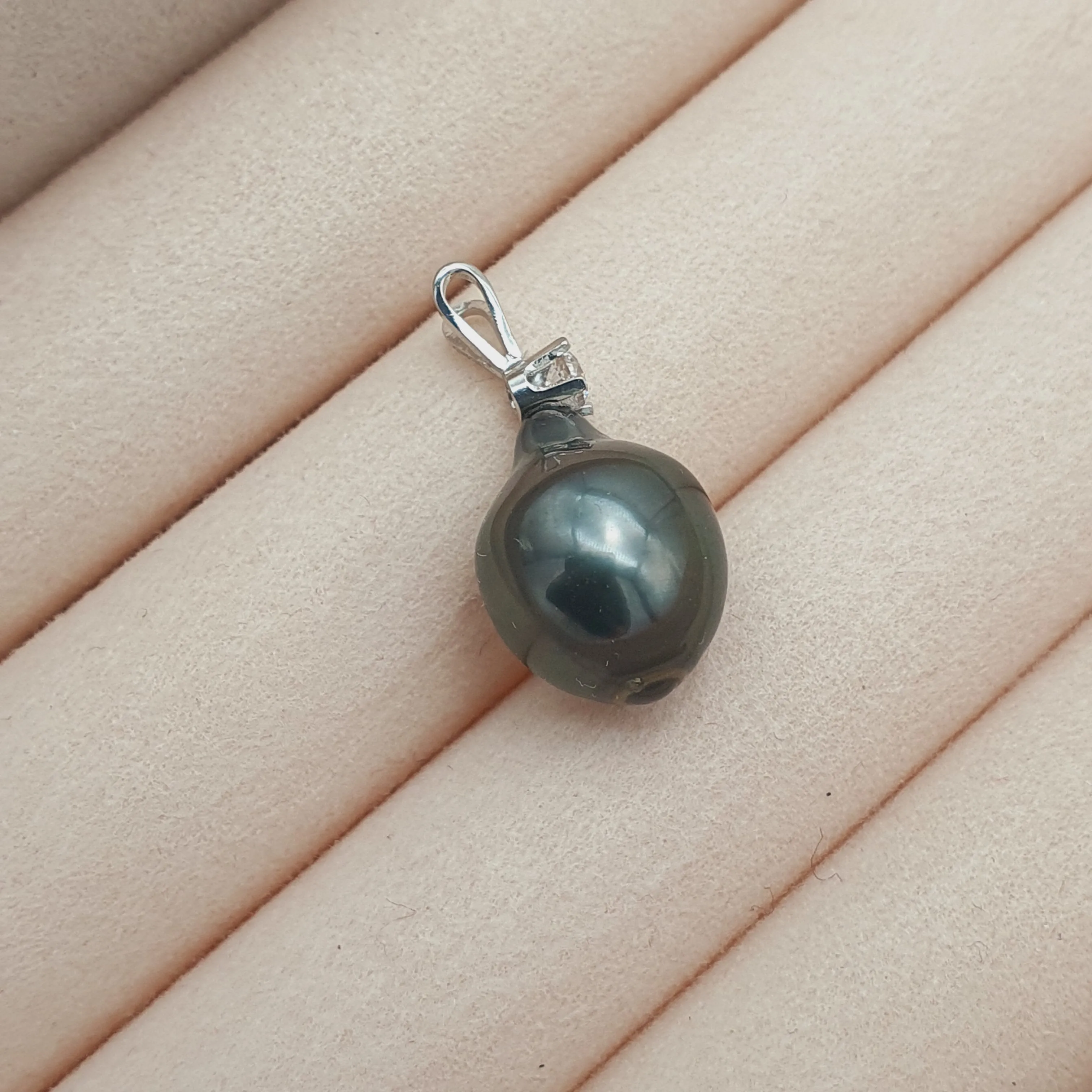 French Tahitian Baroque Pearl Pendant, 18k White Gold